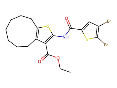 ethyl 2-[(4,5-dibromothiophene-2-carbonyl)amino]-5,6,7,8,9,10-hexahydro-4H-cyclonona[b]thiophene-3-carboxylate structure
