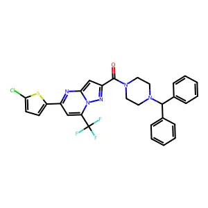 (4-benzhydrylpiperazin-1-yl)-[5-(5-chlorothiophen-2-yl)-7-(trifluoromethyl)pyrazolo[1,5-a]pyrimidin-2-yl]methanone structure
