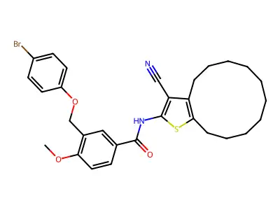 3-[(4-bromophenoxy)methyl]-N-(3-cyano-4,5,6,7,8,9,10,11,12,13-decahydrocyclododeca[b]thiophen-2-yl)-4-methoxybenzamide structure