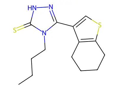4-butyl-3-(4,5,6,7-tetrahydro-1-benzothiophen-3-yl)-1H-1,2,4-triazole-5-thione structure