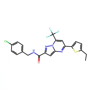 N-[(4-chlorophenyl)methyl]-5-(5-ethylthiophen-2-yl)-7-(trifluoromethyl)pyrazolo[1,5-a]pyrimidine-2-carboxamide structure