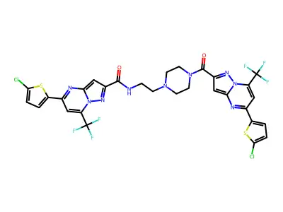 5-(5-chlorothiophen-2-yl)-N-[2-[4-[5-(5-chlorothiophen-2-yl)-7-(trifluoromethyl)pyrazolo[1,5-a]pyrimidine-2-carbonyl]piperazin-1-yl]ethyl]-7-(trifluoromethyl)pyrazolo[1,5-a]pyrimidine-2-carboxamide structure