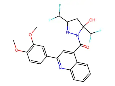[3,5-bis(difluoromethyl)-5-hydroxy-4H-pyrazol-1-yl]-[2-(3,4-dimethoxyphenyl)quinolin-4-yl]methanone structure