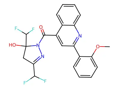 [3,5-bis(difluoromethyl)-5-hydroxy-4H-pyrazol-1-yl]-[2-(2-methoxyphenyl)quinolin-4-yl]methanone structure