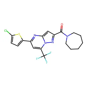 azepan-1-yl-[5-(5-chlorothiophen-2-yl)-7-(trifluoromethyl)pyrazolo[1,5-a]pyrimidin-2-yl]methanone structure