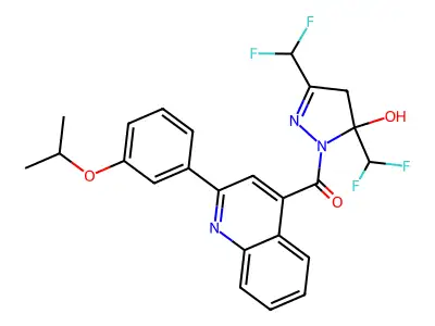 [3,5-bis(difluoromethyl)-5-hydroxy-4H-pyrazol-1-yl]-[2-(3-propan-2-yloxyphenyl)quinolin-4-yl]methanone structure