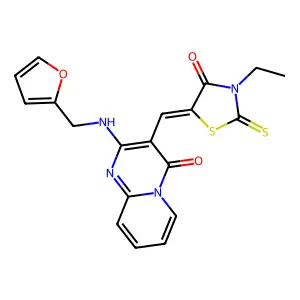 3-[(Z)-(3-ethyl-4-oxo-2-thioxo-1,3-thiazolidin-5-ylidene)methyl]-2-[(furan-2-ylmethyl)amino]-4H-pyrido[1,2-a]pyrimidin-4-one structure