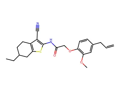 2-(4-allyl-2-methoxyphenoxy)-N-(3-cyano-6-ethyl-4,5,6,7-tetrahydro-1-benzothiophen-2-yl)acetamide structure