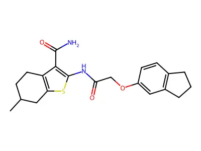 2-[[2-(2,3-dihydro-1H-inden-5-yloxy)acetyl]amino]-6-methyl-4,5,6,7-tetrahydro-1-benzothiophene-3-carboxamide structure