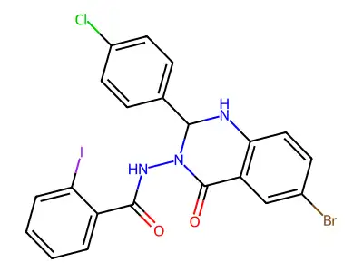 N-[6-bromo-2-(4-chlorophenyl)-4-oxo-1,2-dihydroquinazolin-3-yl]-2-iodobenzamide structure