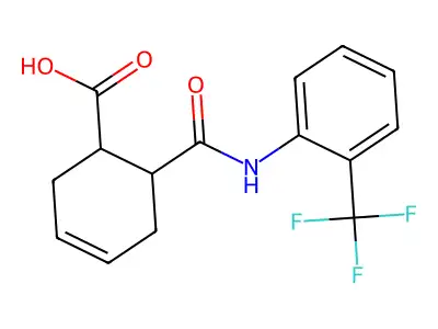 6-[[2-(Trifluoromethyl)phenyl]carbamoyl]cyclohex-3-ene-1-carboxylic acid structure