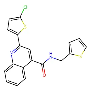 2-(5-chlorothiophen-2-yl)-N-(thiophen-2-ylmethyl)quinoline-4-carboxamide structure