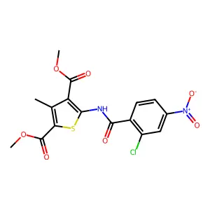 Dimethyl 5-[(2-chloro-4-nitrobenzoyl)amino]-3-methylthiophene-2,4-dicarboxylate structure