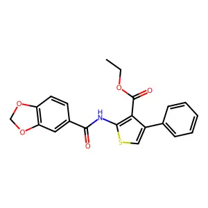 Ethyl 2-(1,3-benzodioxole-5-carbonylamino)-4-phenylthiophene-3-carboxylate structure