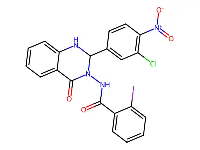 N-[2-(3-chloro-4-nitrophenyl)-4-oxo-1,2-dihydroquinazolin-3-yl]-2-iodobenzamide structure