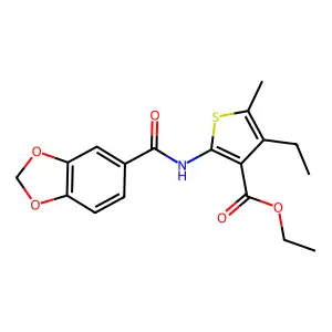 ethyl 2-(1,3-benzodioxole-5-carbonylamino)-4-ethyl-5-methylthiophene-3-carboxylate structure