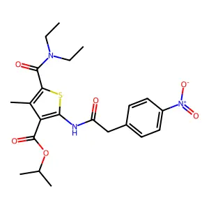 isopropyl 5-[(diethylamino)carbonyl]-2-[({4-nitrophenyl}acetyl)amino]-4-methyl-3-thiophenecarboxylate structure