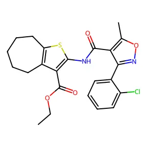 ethyl 2-[[3-(2-chlorophenyl)-5-methyl-1,2-oxazole-4-carbonyl]amino]-5,6,7,8-tetrahydro-4H-cyclohepta[b]thiophene-3-carboxylate structure