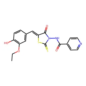 N-[(5Z)-5-[(3-ethoxy-4-hydroxyphenyl)methylidene]-4-oxo-2-sulfanylidene-1,3-thiazolidin-3-yl]pyridine-4-carboxamide structure