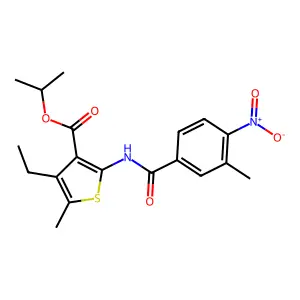 propan-2-yl 4-ethyl-5-methyl-2-[(3-methyl-4-nitrobenzoyl)amino]thiophene-3-carboxylate structure