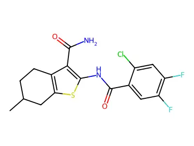 2-[(2-chloro-4,5-difluorobenzoyl)amino]-6-methyl-4,5,6,7-tetrahydro-1-benzothiophene-3-carboxamide structure