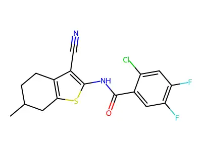 2-chloro-N-(3-cyano-6-methyl-4,5,6,7-tetrahydro-1-benzothiophen-2-yl)-4,5-difluorobenzamide structure