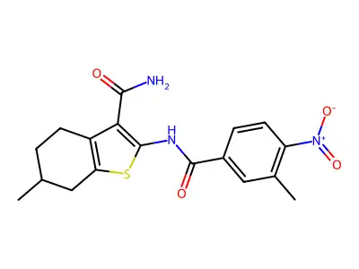 6-methyl-2-[(3-methyl-4-nitrobenzoyl)amino]-4,5,6,7-tetrahydro-1-benzothiophene-3-carboxamide structure