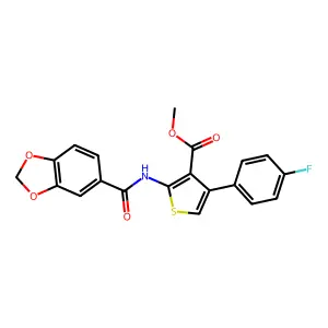 methyl 2-(1,3-benzodioxole-5-carbonylamino)-4-(4-fluorophenyl)thiophene-3-carboxylate structure
