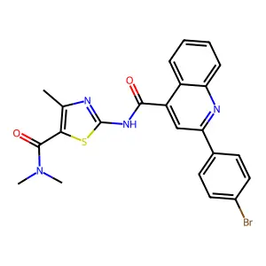 2-[[2-(4-bromophenyl)quinoline-4-carbonyl]amino]-N,N,4-trimethyl-1,3-thiazole-5-carboxamide structure
