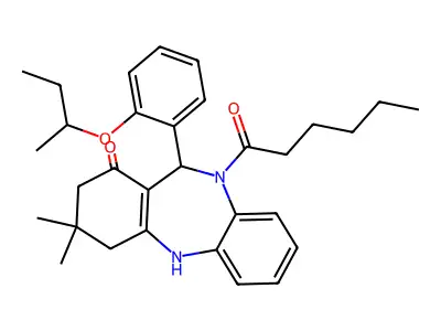 6-(2-butan-2-yloxyphenyl)-5-hexanoyl-9,9-dimethyl-6,8,10,11-tetrahydrobenzo[b][1,4]benzodiazepin-7-one structure