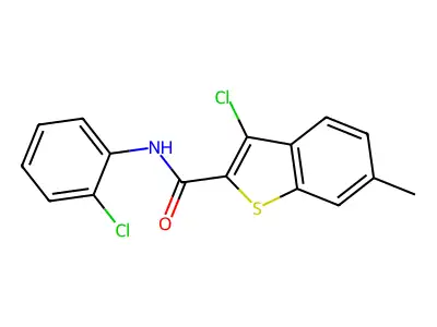 3-chloro-N-(2-chlorophenyl)-6-methyl-1-benzothiophene-2-carboxamide structure
