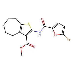 methyl 2-[(5-bromo-2-furoyl)amino]-5,6,7,8-tetrahydro-4H-cyclohepta[b]thiophene-3-carboxylate structure