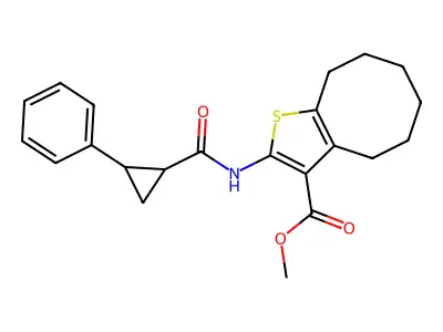 methyl 2-{[(2-phenylcyclopropyl)carbonyl]amino}-4,5,6,7,8,9-hexahydrocycloocta[b]thiophene-3-carboxylate structure