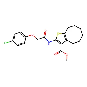 methyl 2-{[(4-chlorophenoxy)acetyl]amino}-4,5,6,7,8,9-hexahydrocycloocta[b]thiophene-3-carboxylate structure