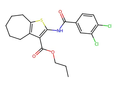 propyl 2-[(3,4-dichlorobenzoyl)amino]-5,6,7,8-tetrahydro-4H-cyclohepta[b]thiophene-3-carboxylate structure