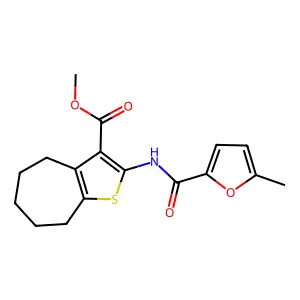methyl 2-[(5-methyl-2-furoyl)amino]-5,6,7,8-tetrahydro-4H-cyclohepta[b]thiophene-3-carboxylate structure