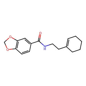 N-[2-(cyclohexen-1-yl)ethyl]-1,3-benzodioxole-5-carboxamide structure