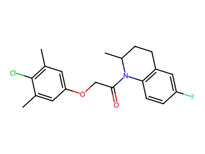 2-(4-chloro-3,5-dimethylphenoxy)-1-(6-fluoro-2-methyl-3,4-dihydro-2H-quinolin-1-yl)ethanone structure