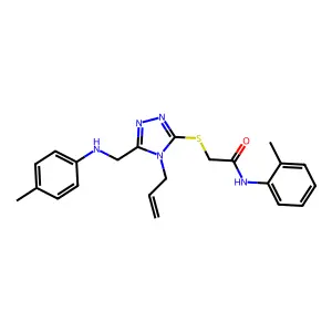 2-[[5-[(4-methylanilino)methyl]-4-prop-2-enyl-1,2,4-triazol-3-yl]sulfanyl]-N-(2-methylphenyl)acetamide structure