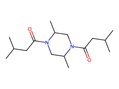 2,5-Dimethyl-1,4-bis(3-methylbutanoyl)piperazine structure
