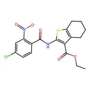 ethyl 2-({4-chloro-2-nitrobenzoyl}amino)-4,5,6,7-tetrahydro-1-benzothiophene-3-carboxylate structure
