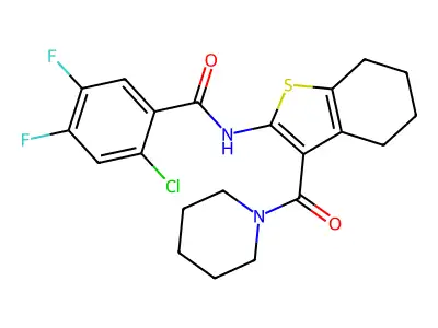 2-chloro-4,5-difluoro-N-[3-(piperidine-1-carbonyl)-4,5,6,7-tetrahydro-1-benzothiophen-2-yl]benzamide structure