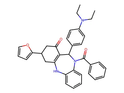 10-benzoyl-11-[4-(diethylamino)phenyl]-3-(2-furyl)-2,3,4,5,10,11-hexahydro-1H-dibenzo[b,e][1,4]diazepin-1-one structure