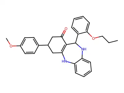 3-(4-methoxyphenyl)-11-(2-propoxyphenyl)-2,3,4,5,10,11-hexahydro-1H-dibenzo[b,e][1,4]diazepin-1-one structure