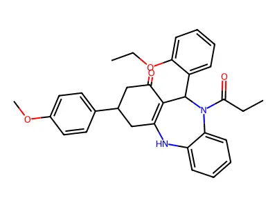 11-(2-ethoxyphenyl)-3-(4-methoxyphenyl)-10-propionyl-2,3,4,5,10,11-hexahydro-1H-dibenzo[b,e][1,4]diazepin-1-one structure