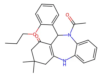 10-acetyl-3,3-dimethyl-11-(2-propoxyphenyl)-2,3,4,5,10,11-hexahydro-1H-dibenzo[b,e][1,4]diazepin-1-one structure