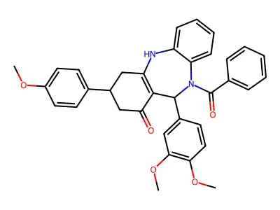 10-benzoyl-11-(3,4-dimethoxyphenyl)-3-(4-methoxyphenyl)-2,3,4,5,10,11-hexahydro-1H-dibenzo[b,e][1,4]diazepin-1-one structure