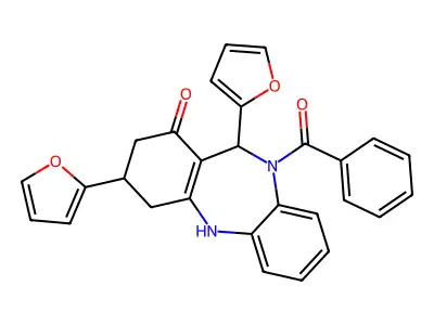 5-benzoyl-6,9-bis(furan-2-yl)-8,9,10,11-tetrahydro-6H-benzo[b][1,4]benzodiazepin-7-one structure