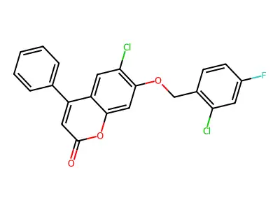 6-chloro-7-[(2-chloro-4-fluorobenzyl)oxy]-4-phenyl-2H-chromen-2-one structure