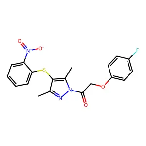 1-{3,5-dimethyl-4-[(2-nitrophenyl)sulfanyl]-1H-pyrazol-1-yl}-2-(4-fluorophenoxy)ethan-1-one structure